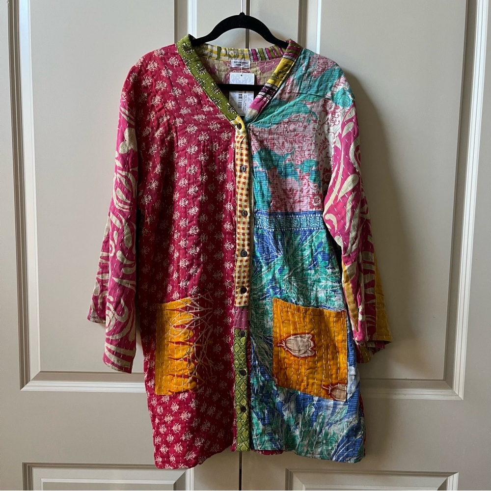 New with Tags Kantha “patchwork”Paisley Printed Smock coat multi colors one size